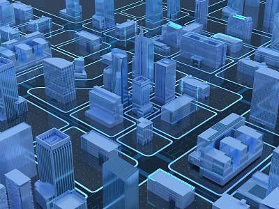 Future Architecture Design With Modern Skyscrapers Digital Network Connections And Futuristic Urban Layout 3d model