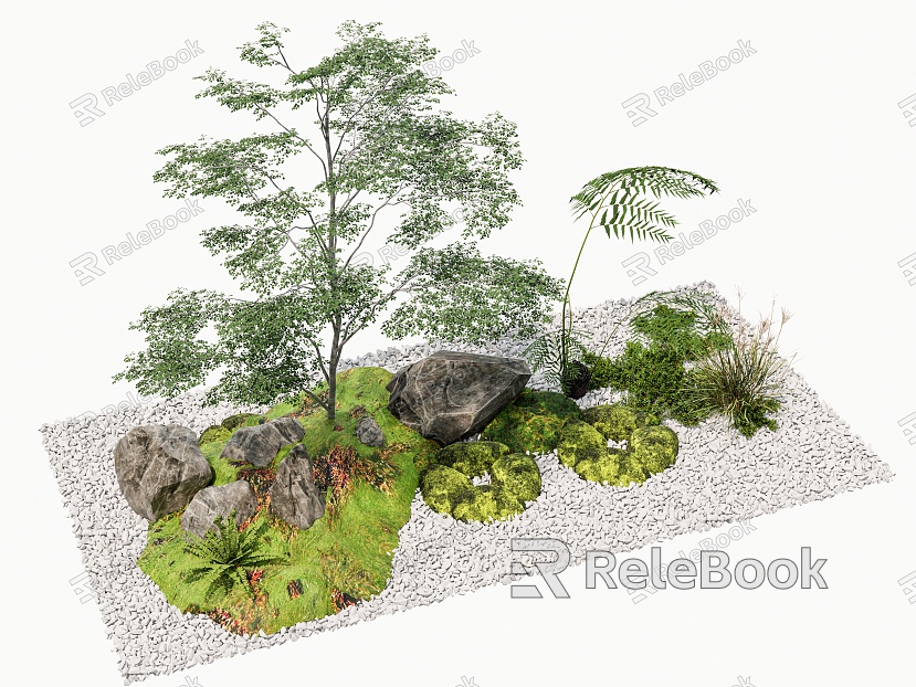 Courtyard sketch plant combination stone pebble plant pile dry landscape indoor landscape tree model