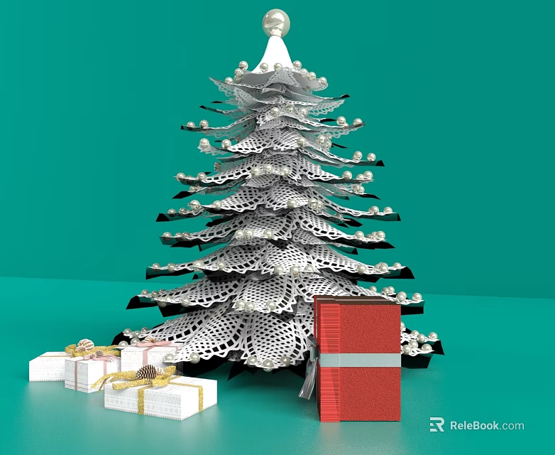 Decorated Christmas Tree With Ornaments And Gift Boxes On Teal Background 3d model 