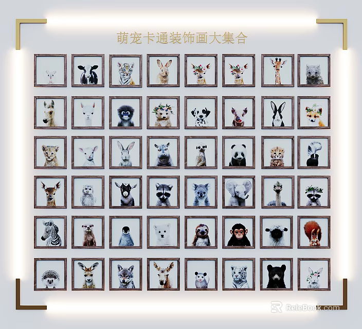 Cute Cartoon Pet Animal Paintings Decorative Collection For Home Wall Art 3d model 
