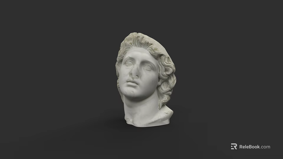 Classical White Marble Human Head Sculpture With Curly Hair Details 3d model 