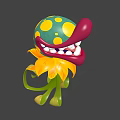 Colorful Cartoon Plant with Exaggerated Mouth Teeth Tongue Yellow Petals and Green Curly Vines