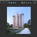 Modern High Rise Residential Building With Lush Trees And Park Area