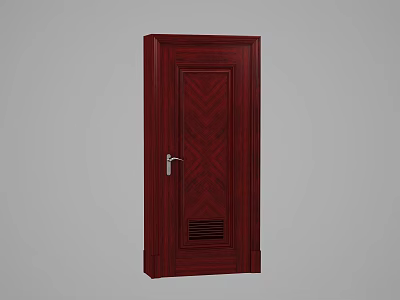 Dark Red Wooden Door With Diagonal Pattern Silver Handle And Bottom Vent 3d model