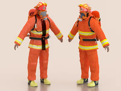 Men In Orange Fire Suits With Helmets And Respirators 3d model Men In Orange Fire Suits With Helmets And Respirators 3d model