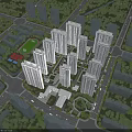 Aerial View Planning of High Rise Residential Complex With Green Spaces And Road Networks