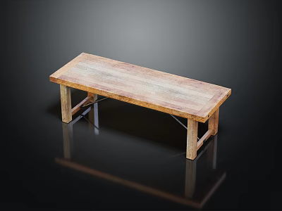 Wooden Public Bench With Simple Design And Natural Wood Material For Outdoor Public Areas 3d model