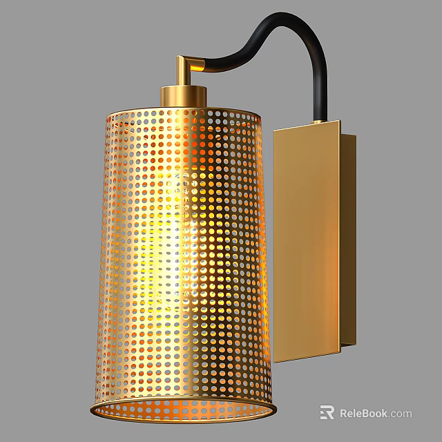 Modern Stylish Gold Perforated Cylindrical Metal Wall Sconce For Interior Decor 3d model 