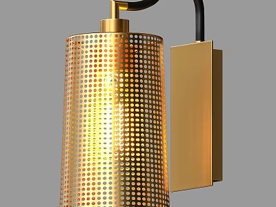 Modern Stylish Gold Perforated Cylindrical Metal Wall Sconce For Interior Decor 3d model