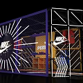 Modern Sportswear Display Space With Neon Geometric Frame And Nike Apparel
