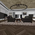 Elegant Clothing Store Interior With Comfortable Sofas Decorative Chandelier Wine Rack And Patterned Rug 3d model
