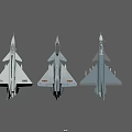 Three Military Fighter Jets Flying in Formation Against Clear Sky