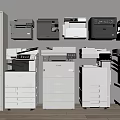 Office Appliances Collection Featuring Printers Copiers And White Storage Cabinets In Office