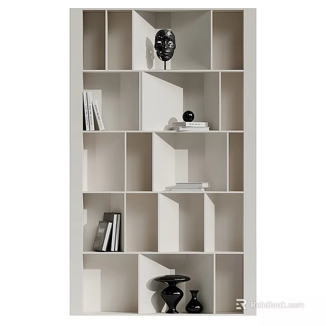 Modern Geometric Shelving Unit With Multiple Compartments And Decorative Books 3d model