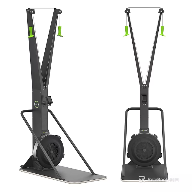 Professional Commercial Rowing Machines Featuring Green Handles And Stable Flywheel Structure 3d model 