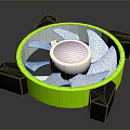 Computer Cooling Fan With Yellow Frame White Blades And Black Mounting Blocks 3d model