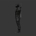 Man in Black Ninja Outfit with Arms Outstretched and Sword on Back