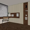 Middle Style Study Bookcase Desk 3d model