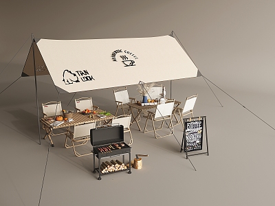 Camping Tent Cafe Outside Pendulum Area Outdoor Leisure Folding Dining Table and Chair Barbecue Cafe Billboard 3d model