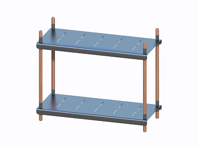Two Tier Coffee Table With Blue Shelves And Copper Frame Design 3d model