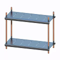 Two Tier Coffee Table With Blue Shelves And Copper Frame Design