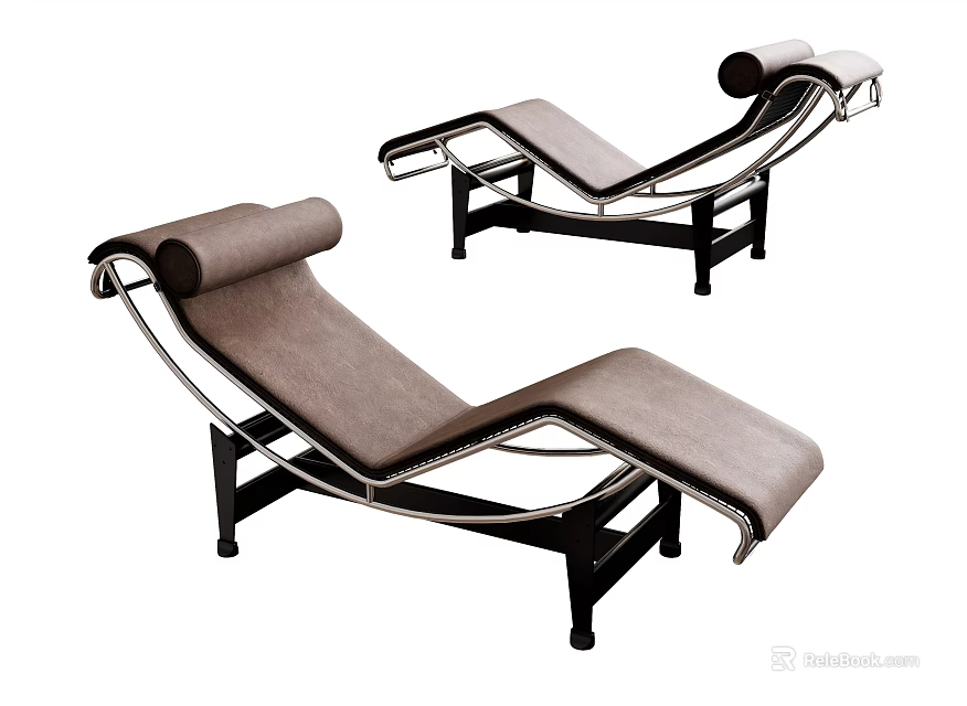 Modern Leather Chaise Lounges With Metal Frame And Black Legs Design 3d model 