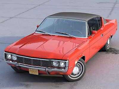 Red Classic Two Door Car With Black Roof And Shiny Chrome Wheels 3d model