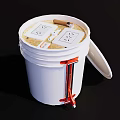 White Hardware Tool Bucket With Red Clamps And Open Lid For Storage