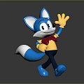 Cartoon Blue Fox Character Waving Hand While Running With Red Bow Tie