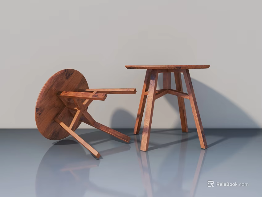 Modern Wooden Sofa Coffee Table Set With Round Table Top And Solid Wooden Frame 3d model