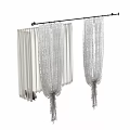 Elegant White Beaded Curtains With Tassel Design Hanging On Metal Curtain Rod