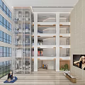 Spacious Modern Shopping Mall Lobby With Glass Windows Elevator Marble Floor And Indoor Plants