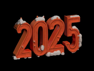 3D Orange 2025 Numbers With Snow Covered Details On Black Background 3d model