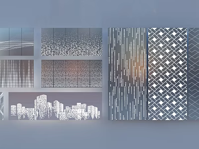 Various Decorative Panel Designs With Geometric Patterns Lines And City Silhouettes 3d model