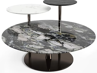 Modern Multi Tiered Marble Coffee Table With Black And White Veined Top And Metal Base 3d model
