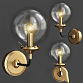 Modern Wall Lamps Design With Gold Base Transparent Glass And White Spherical Shades
