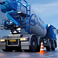 Blue And White Concrete Mixer Truck China Railway Group With Traffic Cones Spherical Road Sign
