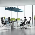 Contemporary Office Desk With Black Office Chair Green Partition Floor To Ceiling Window City View