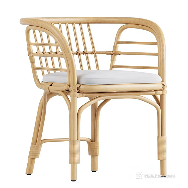 Rattan Woven Leisure Chair With White Cushion And Armrests For Indoor Outdoor Decor 3d model 