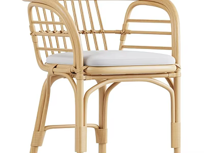 Rattan Woven Leisure Chair With White Cushion And Armrests For Indoor Outdoor Decor 3d model
