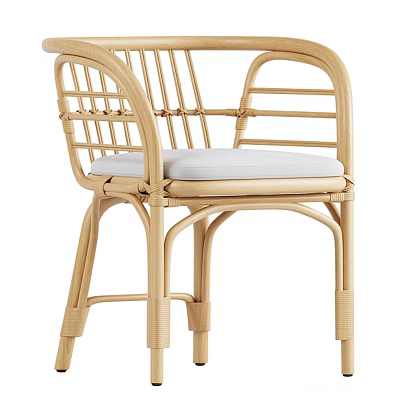 Rattan Woven Leisure Chair With White Cushion And Armrests For Indoor Outdoor Decor 3d model