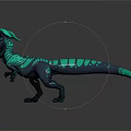3D Horned Fantasy Creature With Green Blue Stripes And Sharp Teeth