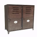 Vintage Red Wooden Cabinet with Double Doors Metal Handles and Ventilation Slats