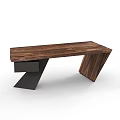 Modern Office Desk With Wooden Tabletop And Geometric Black Metal Legs For Contemporary Workspace