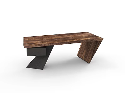Modern Office Desk With Wooden Tabletop And Geometric Black Metal Legs For Contemporary Workspace 3d model