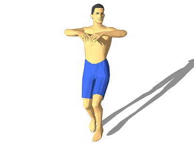 Shirtless Man In Blue Shorts Doing Stretching Exercise For Warm Up 3d model