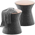Modern Desk With Grey Upholstered Stools And Black White Check Blanket 3d model