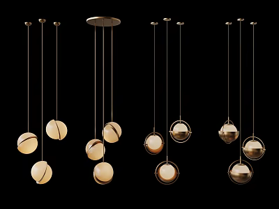 Modern Sphere Chandeliers Featuring Multiple Glass Balls And Metal Chains 3d model