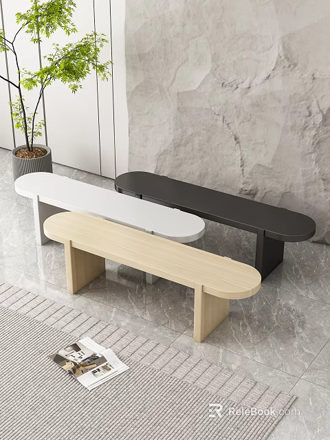 Modern Sofa Bench In White Black Light Wood For Contemporary Living Room Decor 3d model 