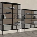 Modern Black Metal Frame Bookcase With Glass Shelves Books Decorative Items And Storage Boxes